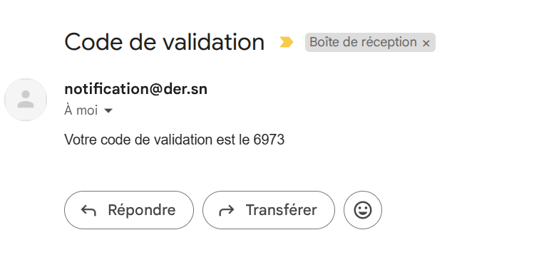 code de validation par mail