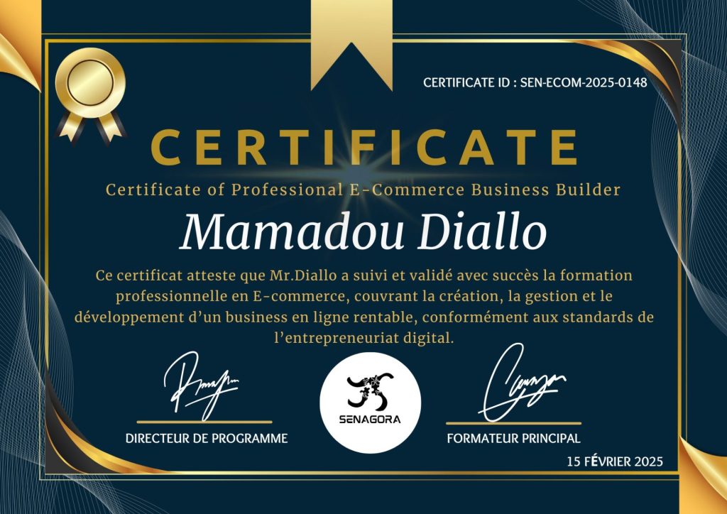 Certificate of Professional E-Commerce Business Builder